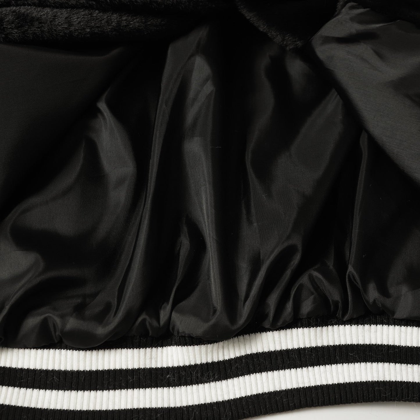 Faux Fur Cross Varsity Jacket - Black White Gothic Streetwear 035